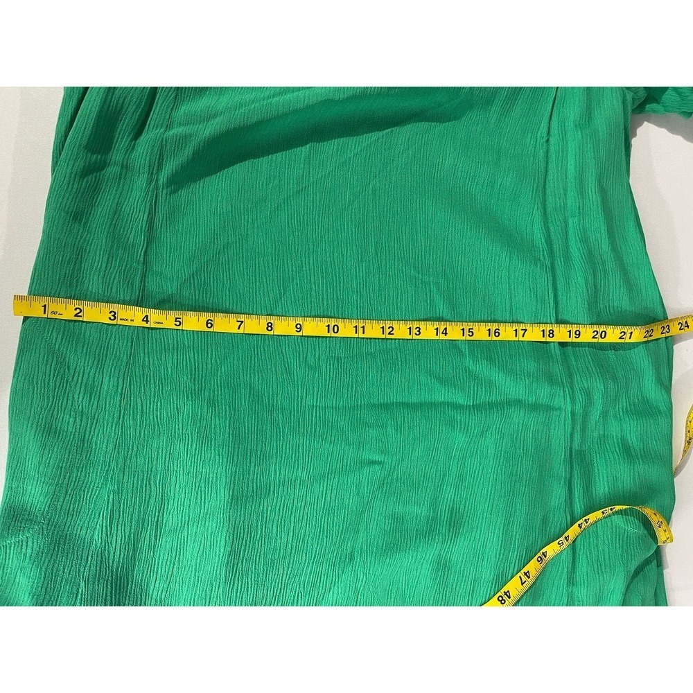 SOFT SURROUNDINGS WOMAN SIZE L GREEN CRINKLED A LINE MIDI DRESS COLD SHOULDER - Picture 9 of 15